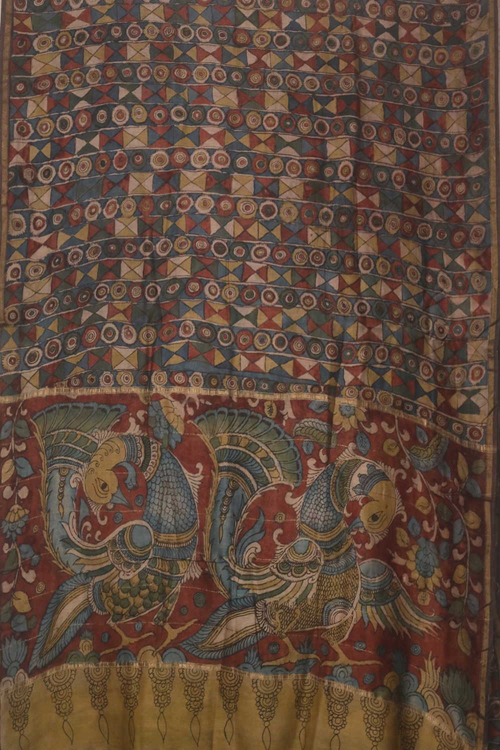 Geometric Pattern Painted kalamkari Silk Cotton saree