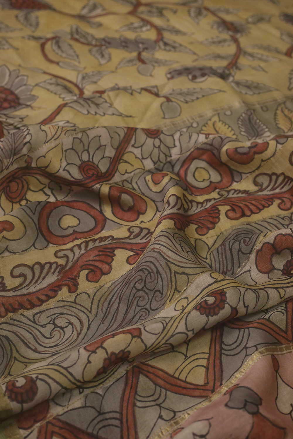 Leafy Floral Painted kalamkari Silk Cotton saree