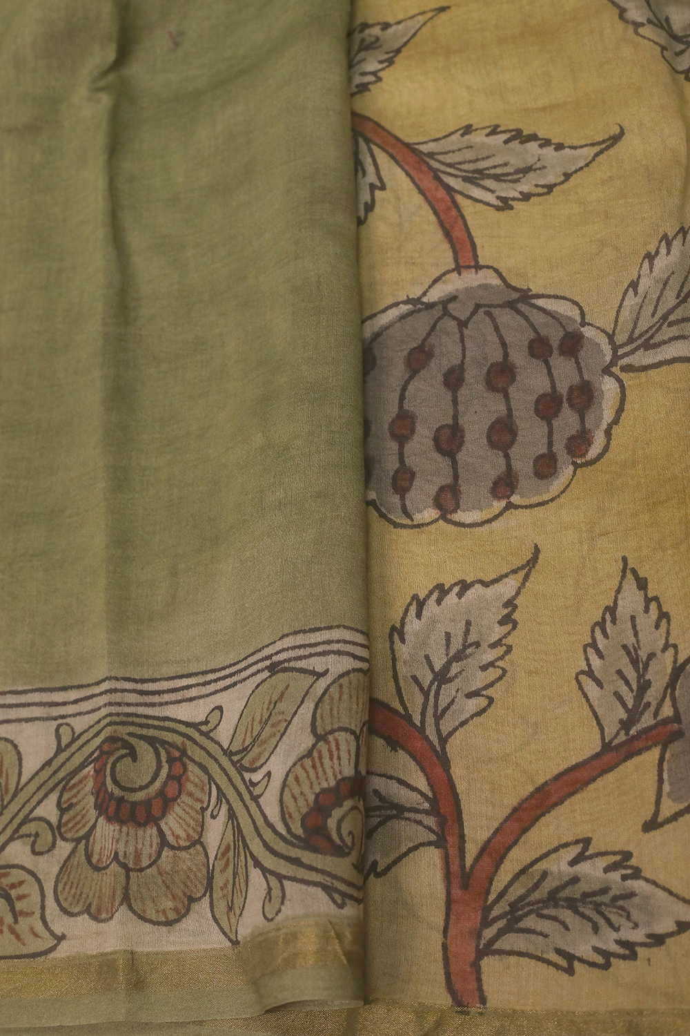 Leafy Floral Painted kalamkari Silk Cotton saree