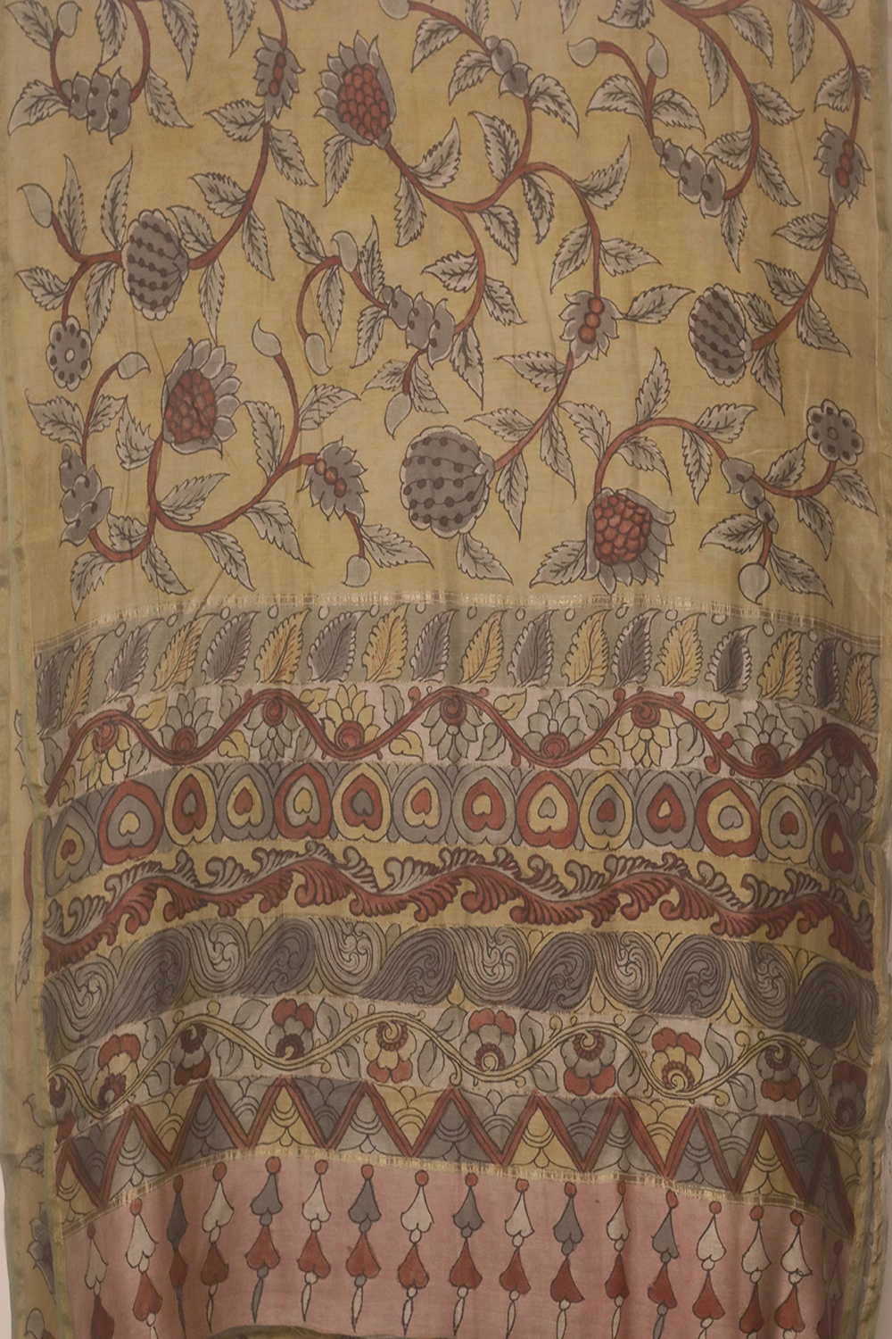 Leafy Floral Painted kalamkari Silk Cotton saree