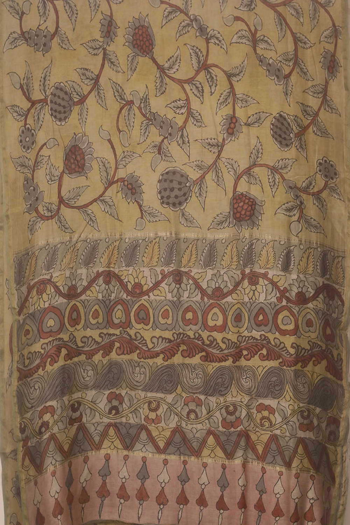 Leafy Floral Painted kalamkari Silk Cotton saree