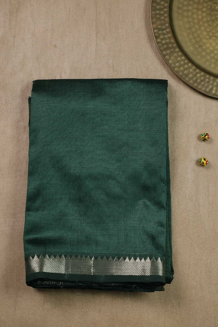 Silver Zari Border on Green Mangalagiri Silk Cotton saree