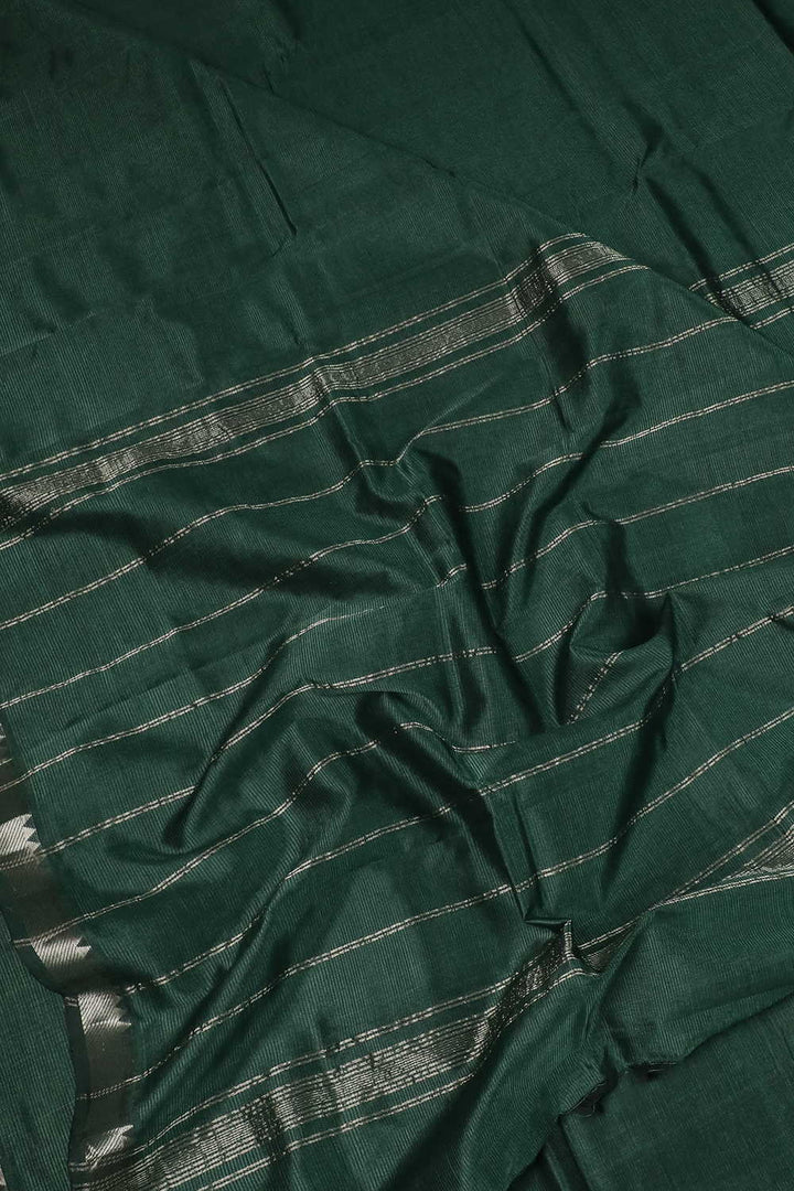 Silver Zari Border on Green Mangalagiri Silk Cotton saree