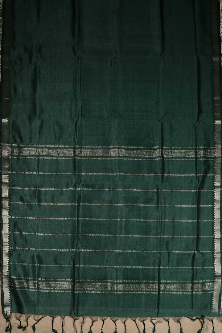 Silver Zari Border on Green Mangalagiri Silk Cotton saree