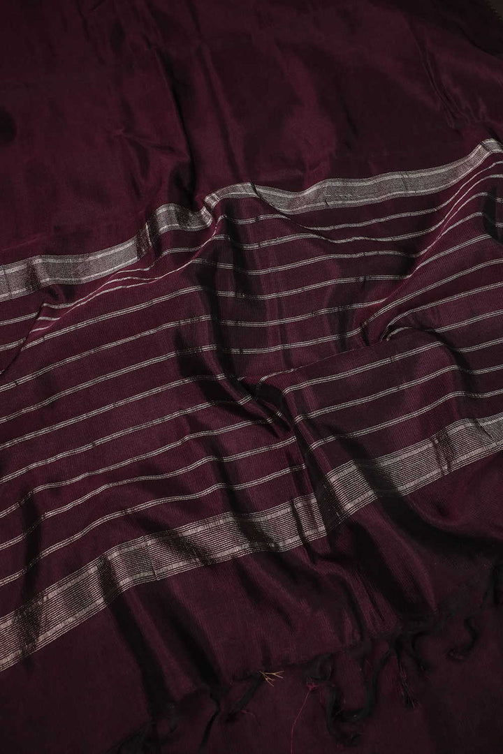 Wine Purple with Silver Zari Border Mangalagiri Silk Cotton saree