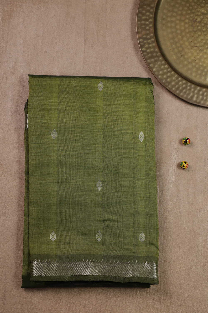 Green with Silver Butti Mangalagiri Silk Cotton saree