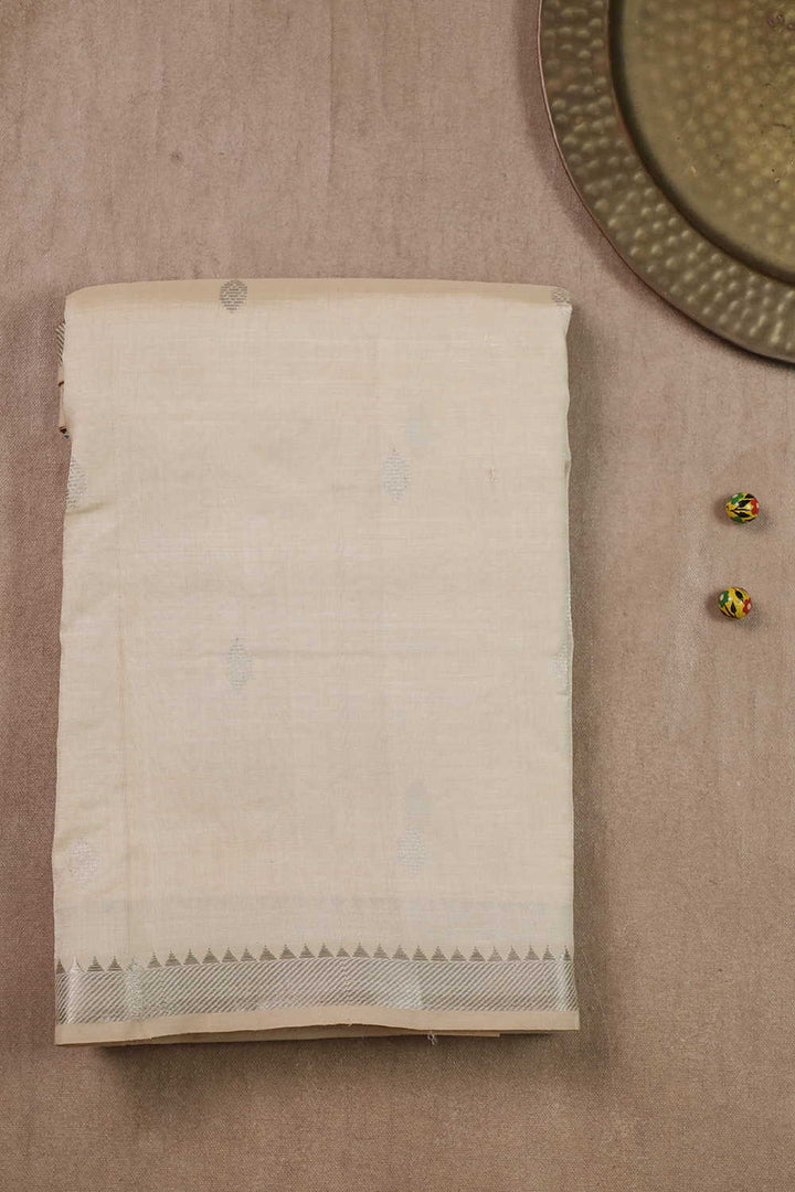 Silver Zari Butti on Cream Mangalagiri Silk Cotton saree