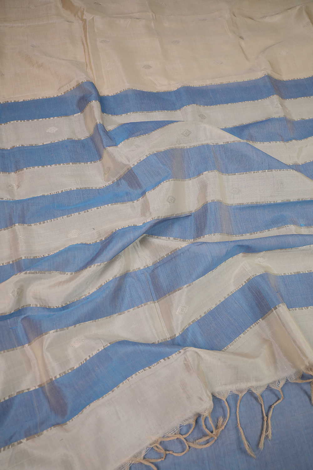 Silver Zari Butti on Cream Mangalagiri Silk Cotton saree