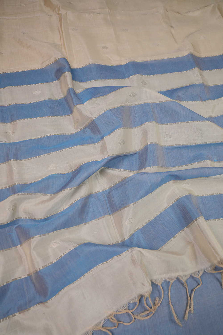 Silver Zari Butti on Cream Mangalagiri Silk Cotton saree