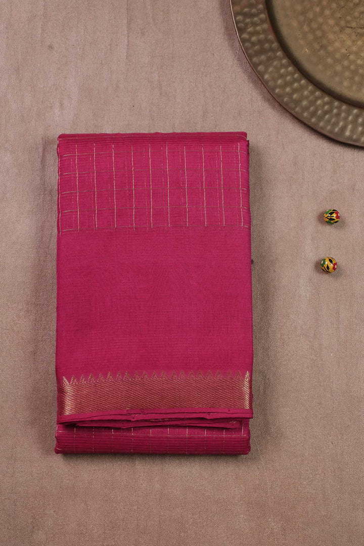 Pink with Zari Checkered Mangalagiri Silk Cotton saree