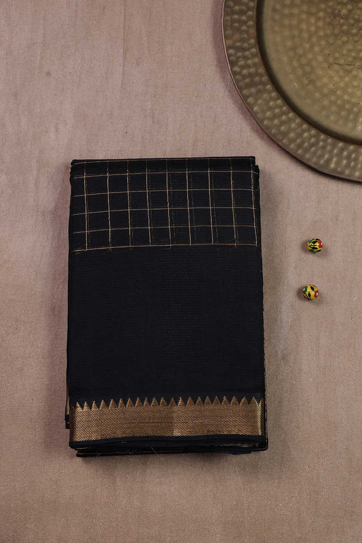 Zari Checks on Black Mangalagiri Silk Cotton saree