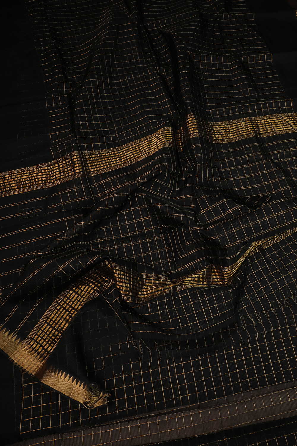 Zari Checks on Black Mangalagiri Silk Cotton saree