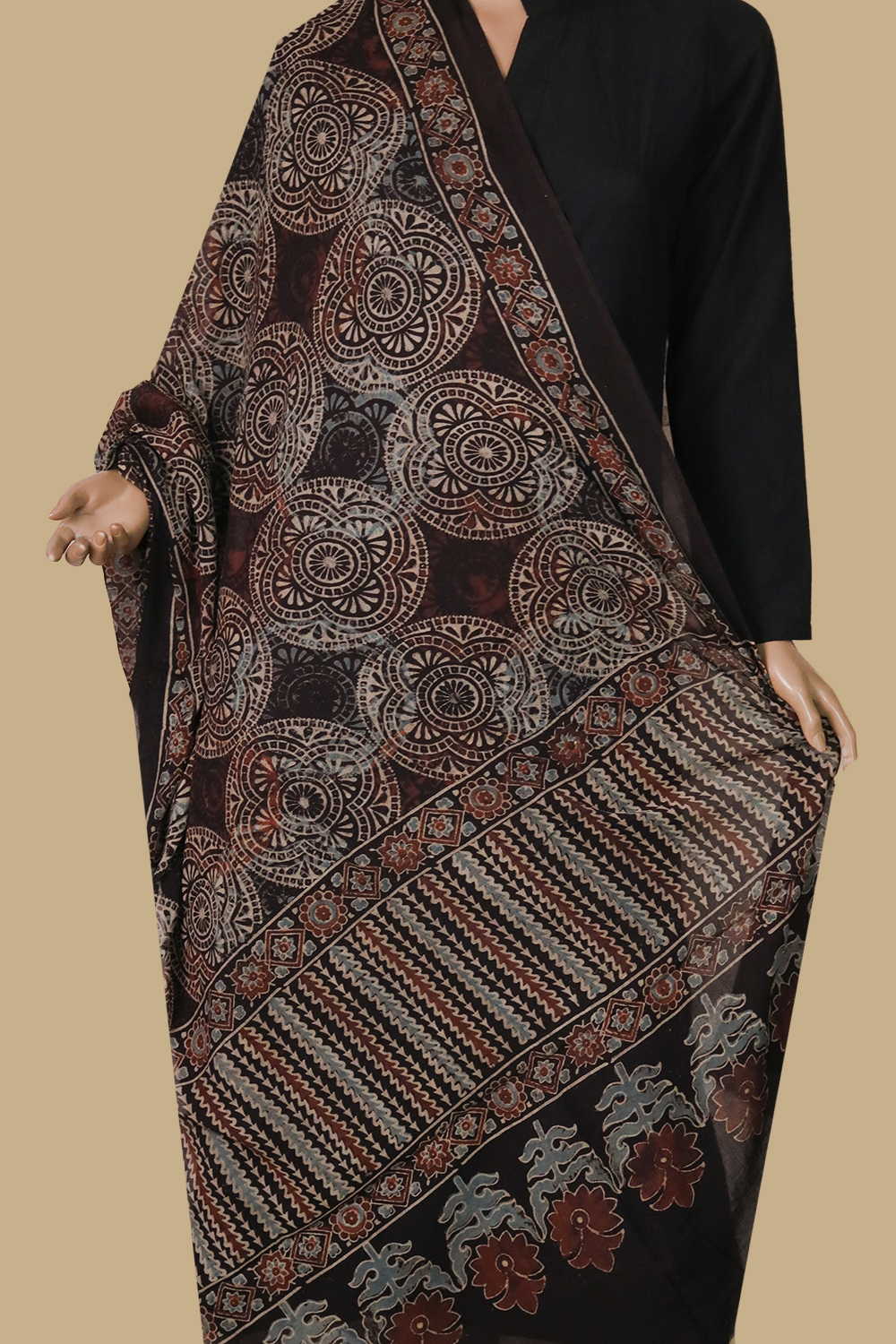 Ajrak Cotton Dupatta - Matkatus 