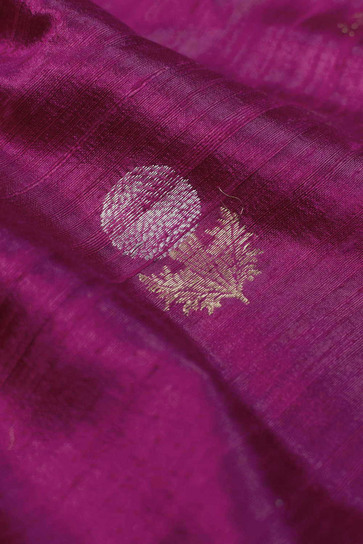Deep Magenta with Traditional Motifs Banarasi Silk Fabric