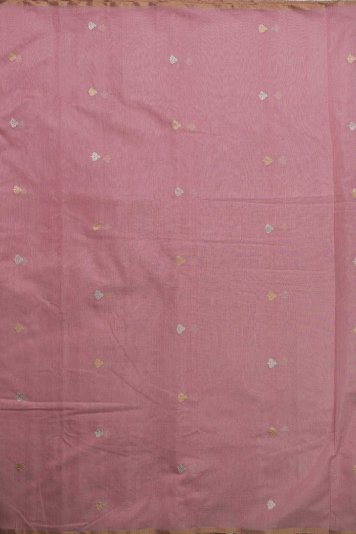 Silver & Gold Zari Butta - Pink Chanderi Silk Cotton Fabric -  0.5m