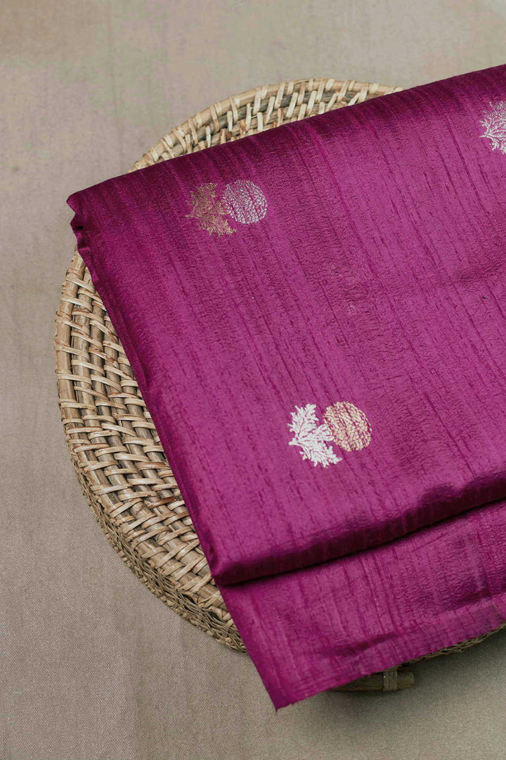 Deep Magenta with Traditional Motifs Banarasi Silk Fabric