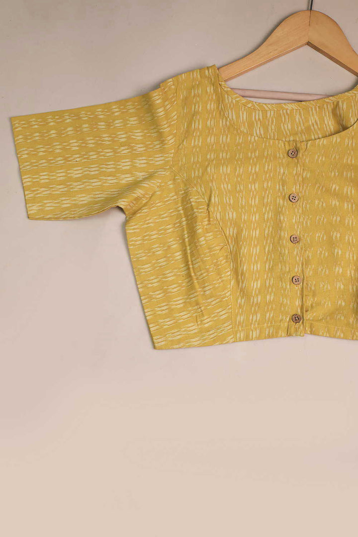 Stripes on Yellow Boat Neck Ikat Stitched Blouse - 34,36,38,40,42