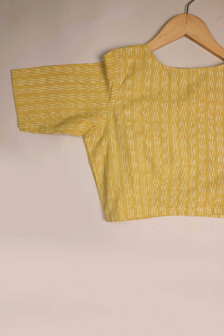 Stripes on Yellow Boat Neck Ikat Stitched Blouse - 34,36,38,40,42