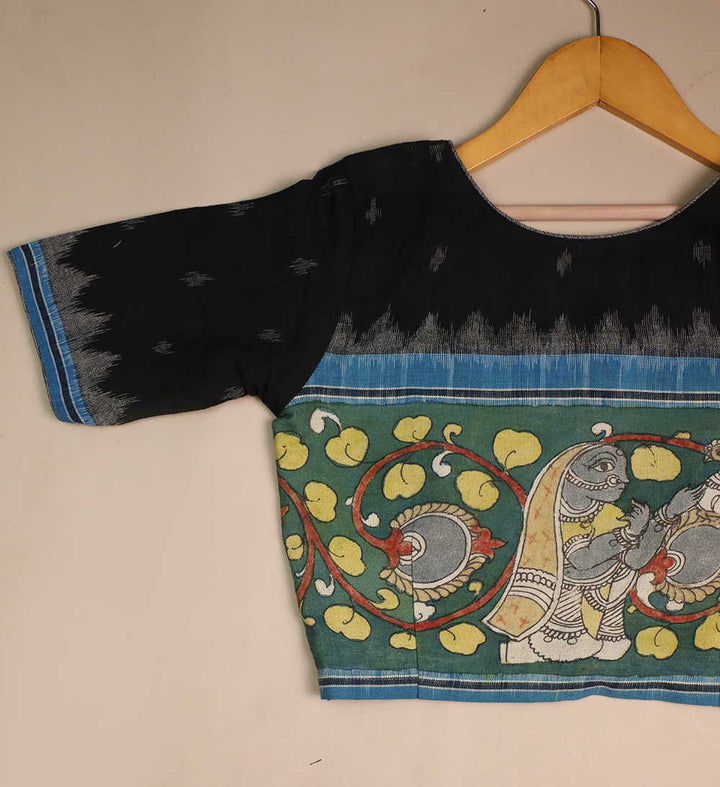 Black ikat with Kalamkari Stitched Blouse - 32,34,36,38,40,42,44
