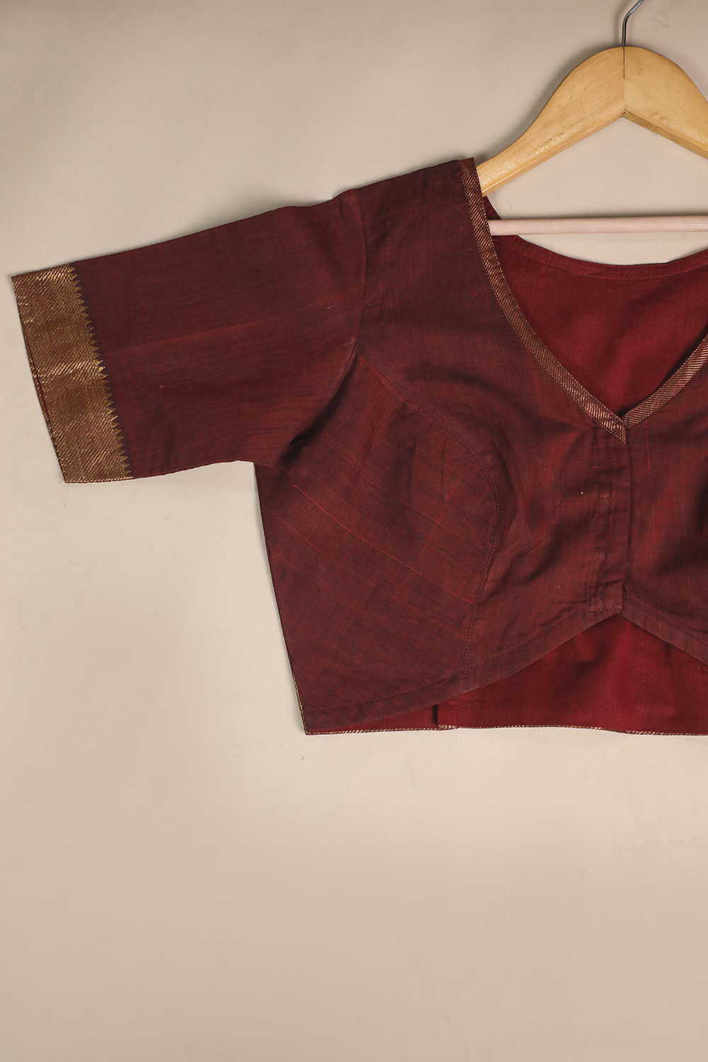 Blackish Maroon Mangalagiri Stitched Blouse - 32,34,36,38,40,42