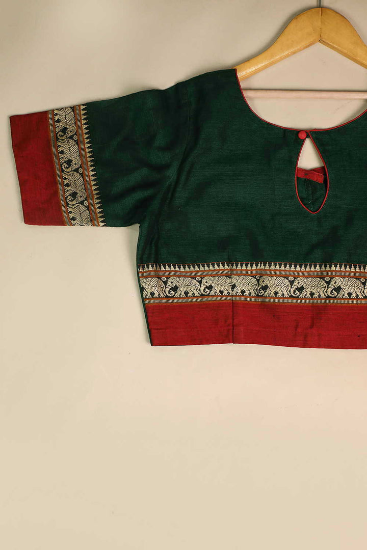 Dark Green Narayanpet Stitched Blouse- 34,36,38,40,42