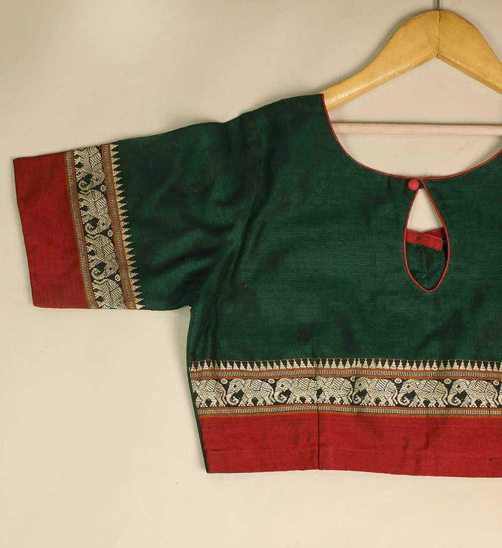 Green Kanchi Cotton Stitched Blouse - 34,36,38,40,42