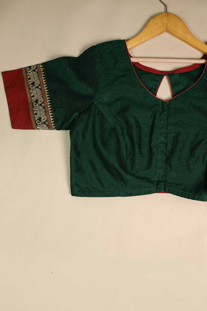 Dark Green Narayanpet Stitched Blouse- 34,36,38,40,42