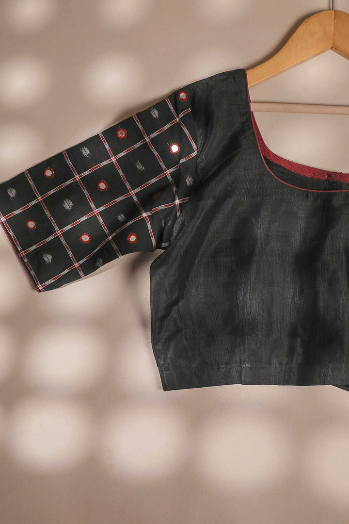Black Ikat Mirror Work Sleeve Stitched Blouse 32, 34, 36, 38 & 40