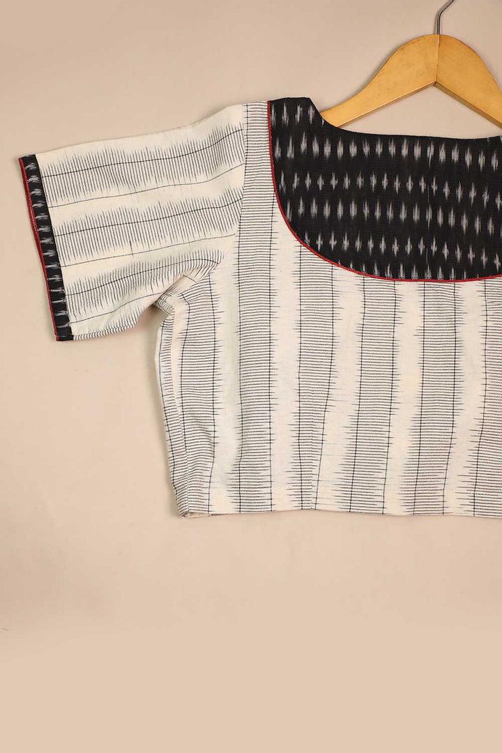 Off White with Ikat Back Patch Stitched Blouse - 36, 38 & 40 Size