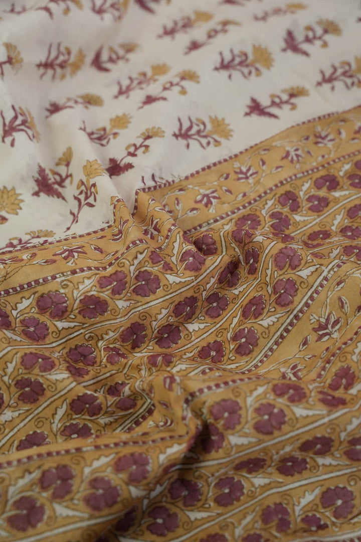 Shop Green Motifs on Cream Mul Cotton Saree at Matkatus