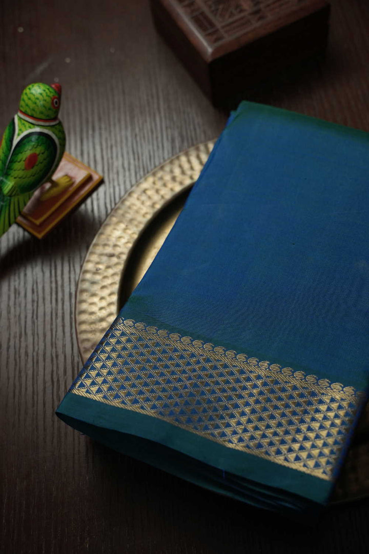 Dual Shaded Blue & Green Kanchi Silk Saree