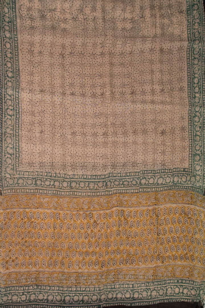 Beige Cream Block Printed Kota Cotton Dupatta