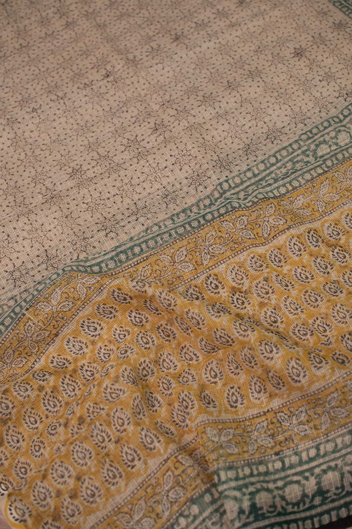 Beige Cream Block Printed Kota Cotton Dupatta