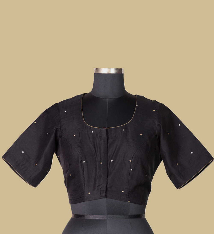 Black Chanderi Pintuck Silk Cotton Blouse 32,34,36,38,40,42