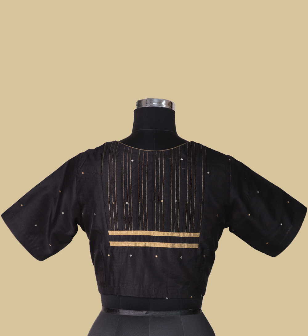 Black Chanderi Pintuck Silk Cotton Blouse 32,34,36,38,40,42