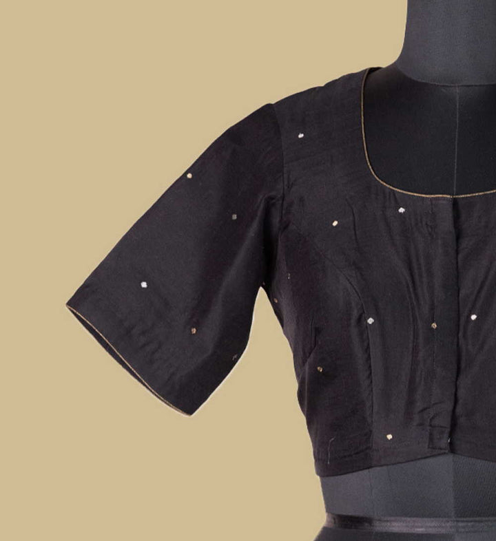 Black Chanderi Pintuck Silk Cotton Blouse 32,34,36,38,40,42