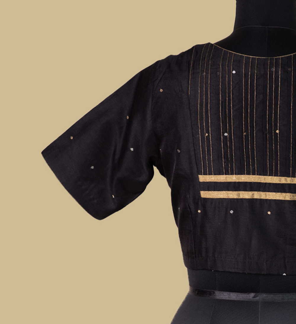 Black Chanderi Pintuck Silk Cotton Blouse 32,34,36,38,40,42