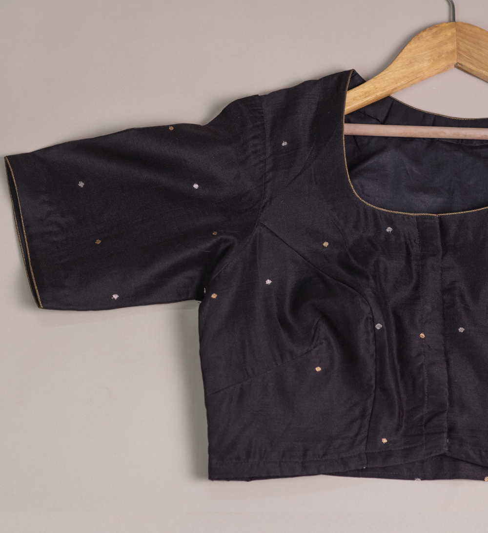 Black Chanderi Pintuck Silk Cotton Blouse 32,34,36,38,40,42