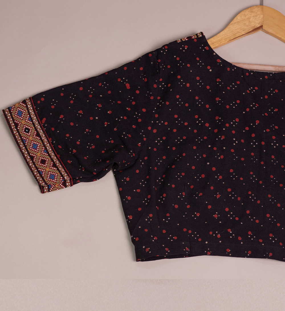 Black Ajrak Kutch Embroidered Stitched Blouse 36,38,40,42