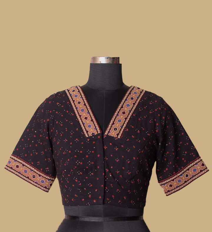 Black Ajrak Kutch Embroidered Stitched Blouse 36,38,40,42
