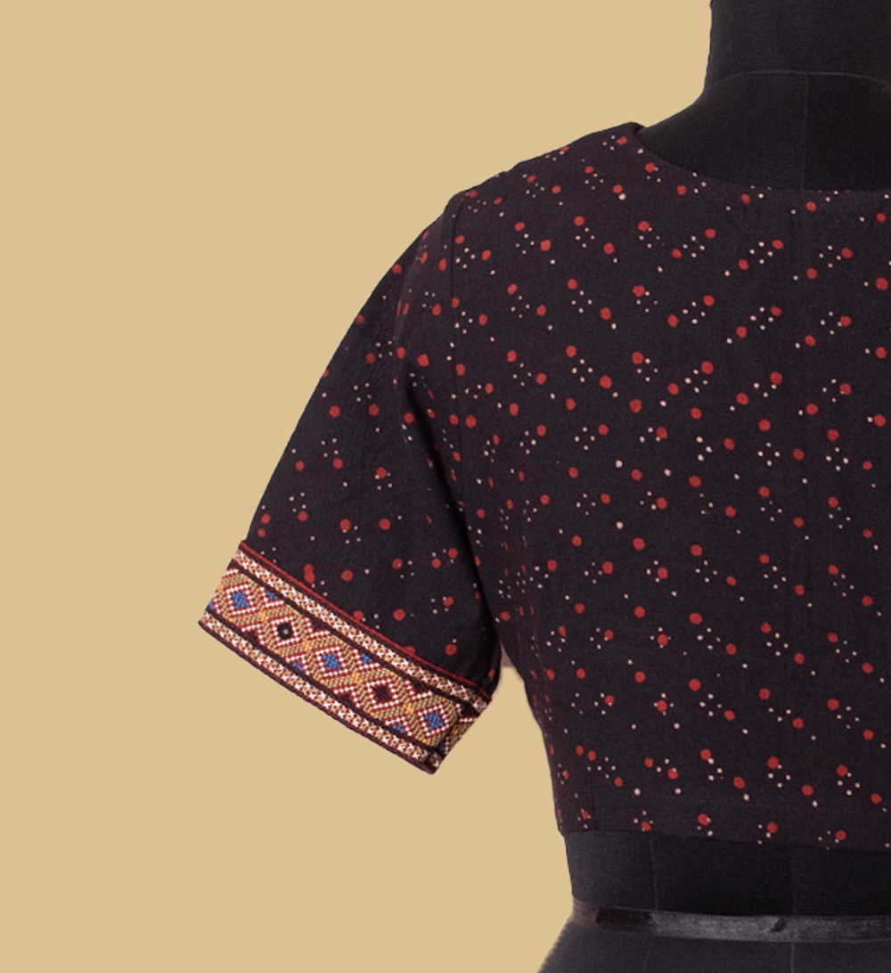 Black Ajrak Kutch Embroidered Stitched Blouse 36,38,40,42
