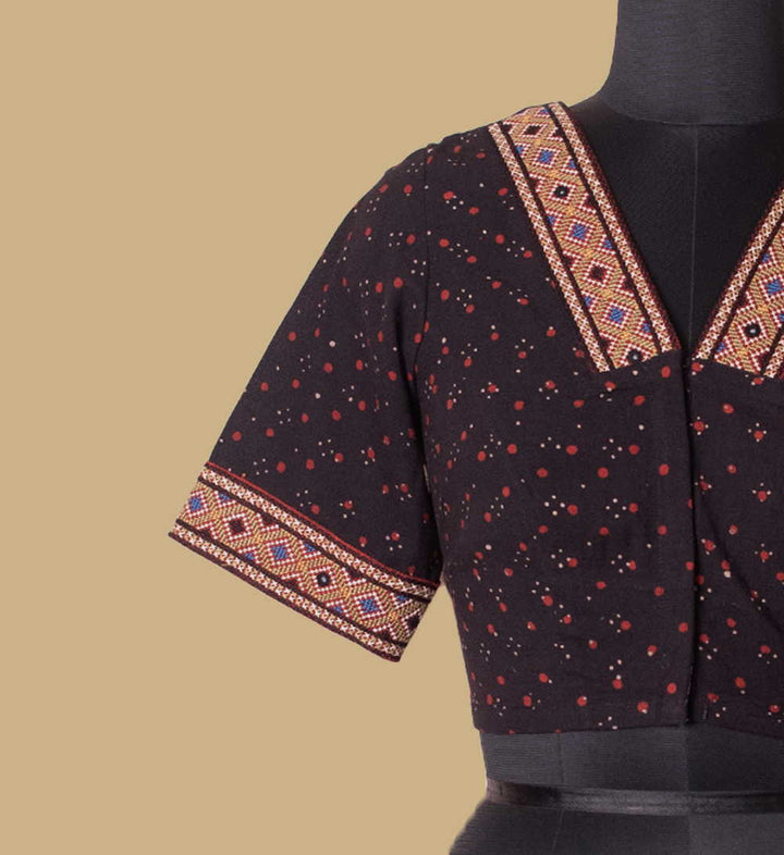 Black Ajrak Kutch Embroidered Stitched Blouse 36,38,40,42