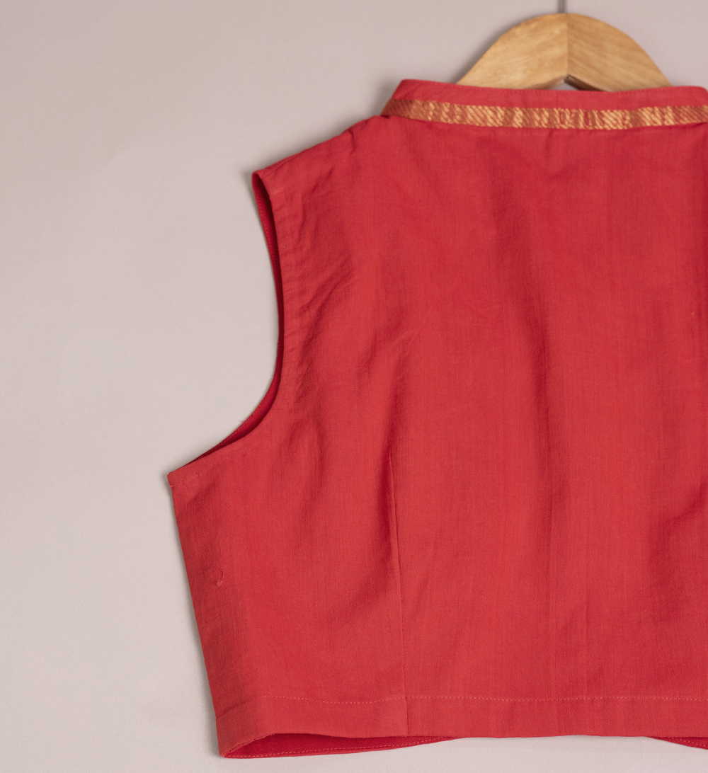 Red Mangalgiri Sleeveless Stitched Blouse 34,36,38,40,42