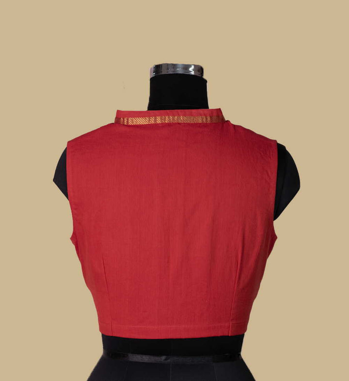 Red Mangalgiri Sleeveless Stitched Blouse 34,36,38,40,42