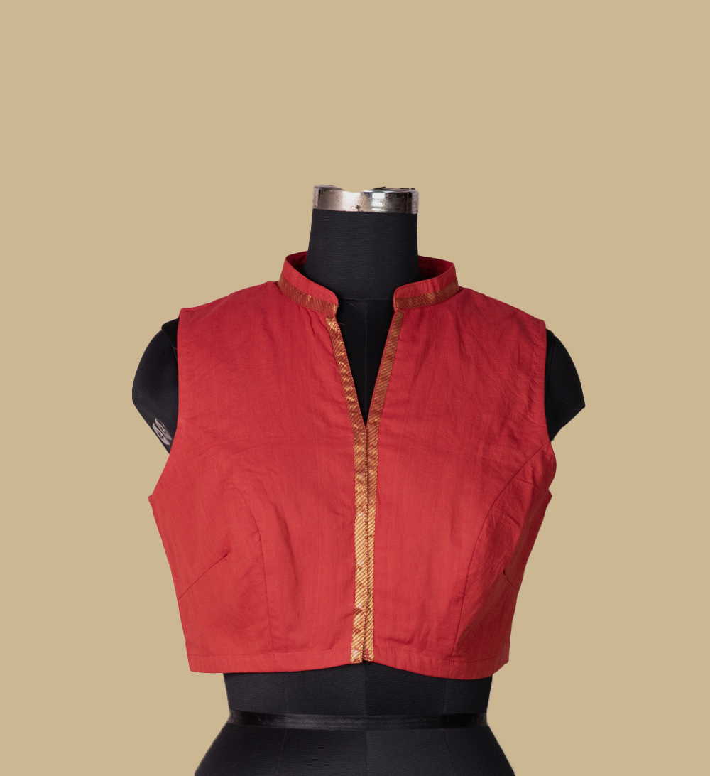 Red Mangalgiri Sleeveless Stitched Blouse 34,36,38,40,42