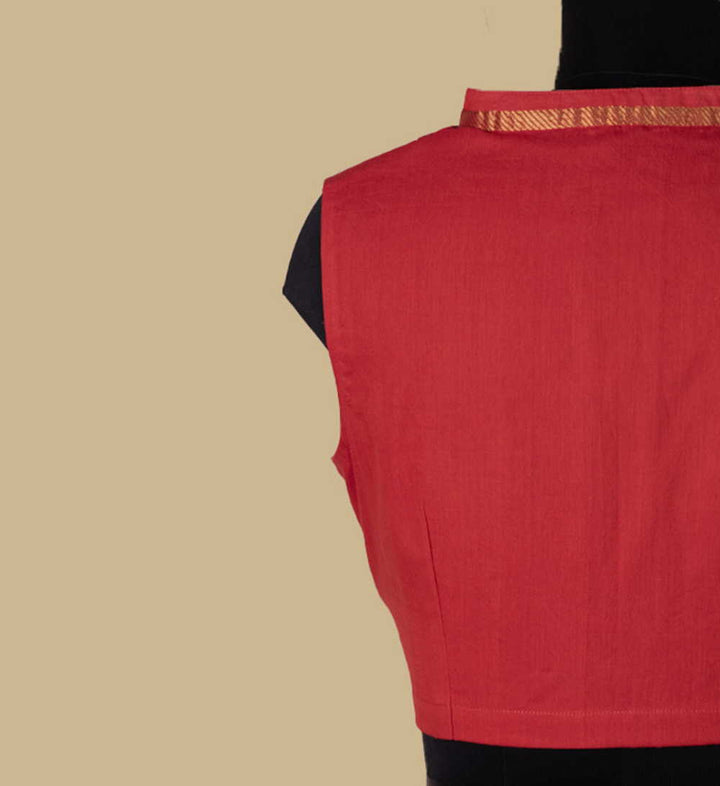 Red Mangalgiri Sleeveless Stitched Blouse 34,36,38,40,42