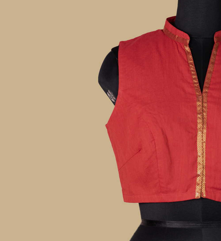 Red Mangalgiri Sleeveless Stitched Blouse 34,36,38,40,42