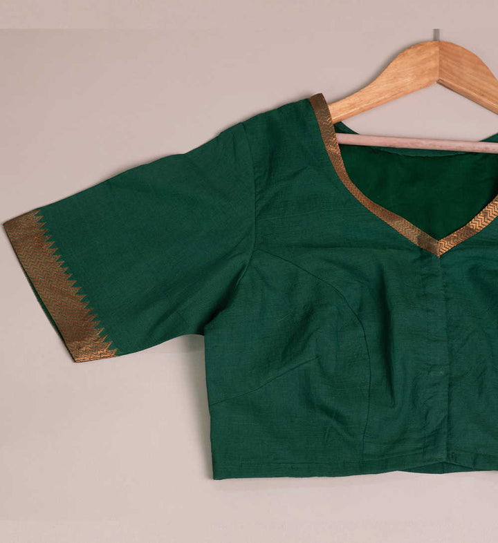 Bottle Green Mangalgiri Stitched Blouse 32,34,36,38,40,42