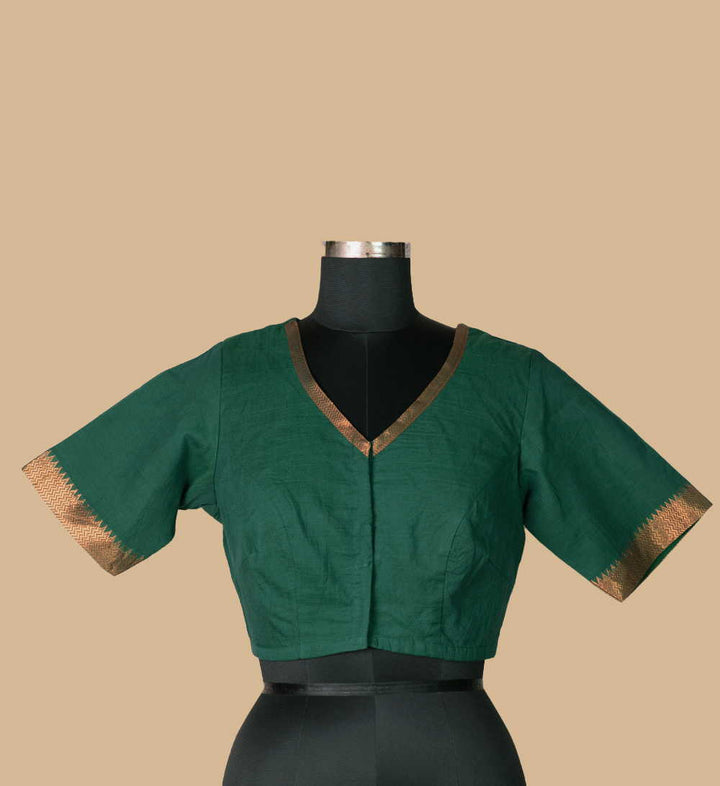Bottle Green Mangalgiri Stitched Blouse 32,34,36,38,40,42