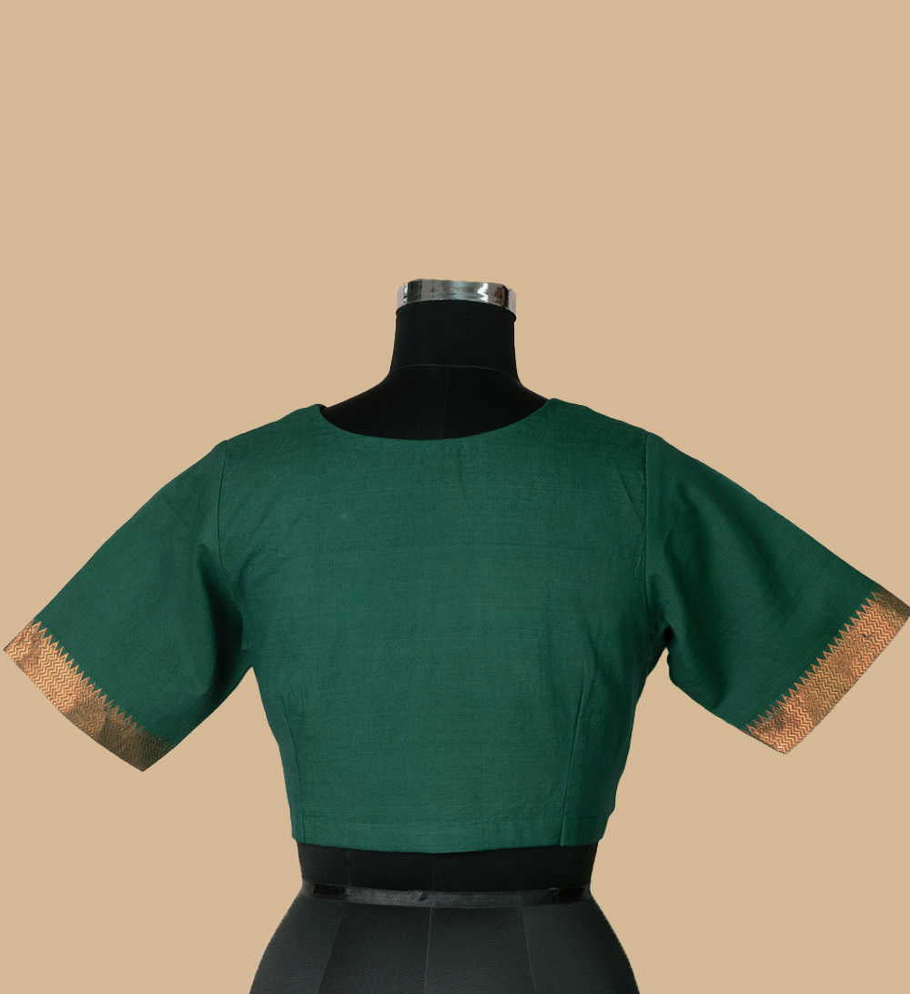 Bottle Green Mangalgiri Stitched Blouse 32,34,36,38,40,42